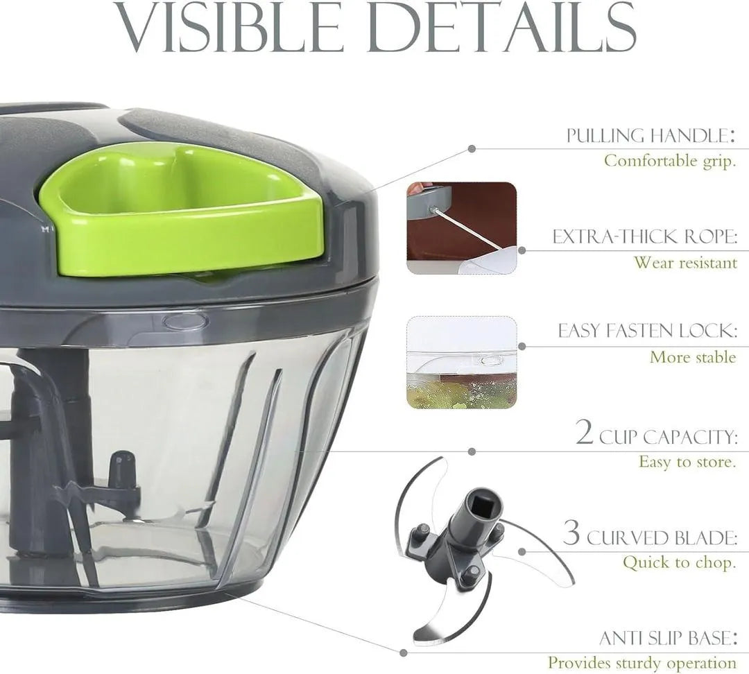 Manual Food Chopper Vegetable Cutter – Quick Pull Cord Onion Chopper, Multi-Purpose Vegetable & Fruit Cutter, Kitchen Food Processor for Onion, Garlic, Vegetables & Fruits
