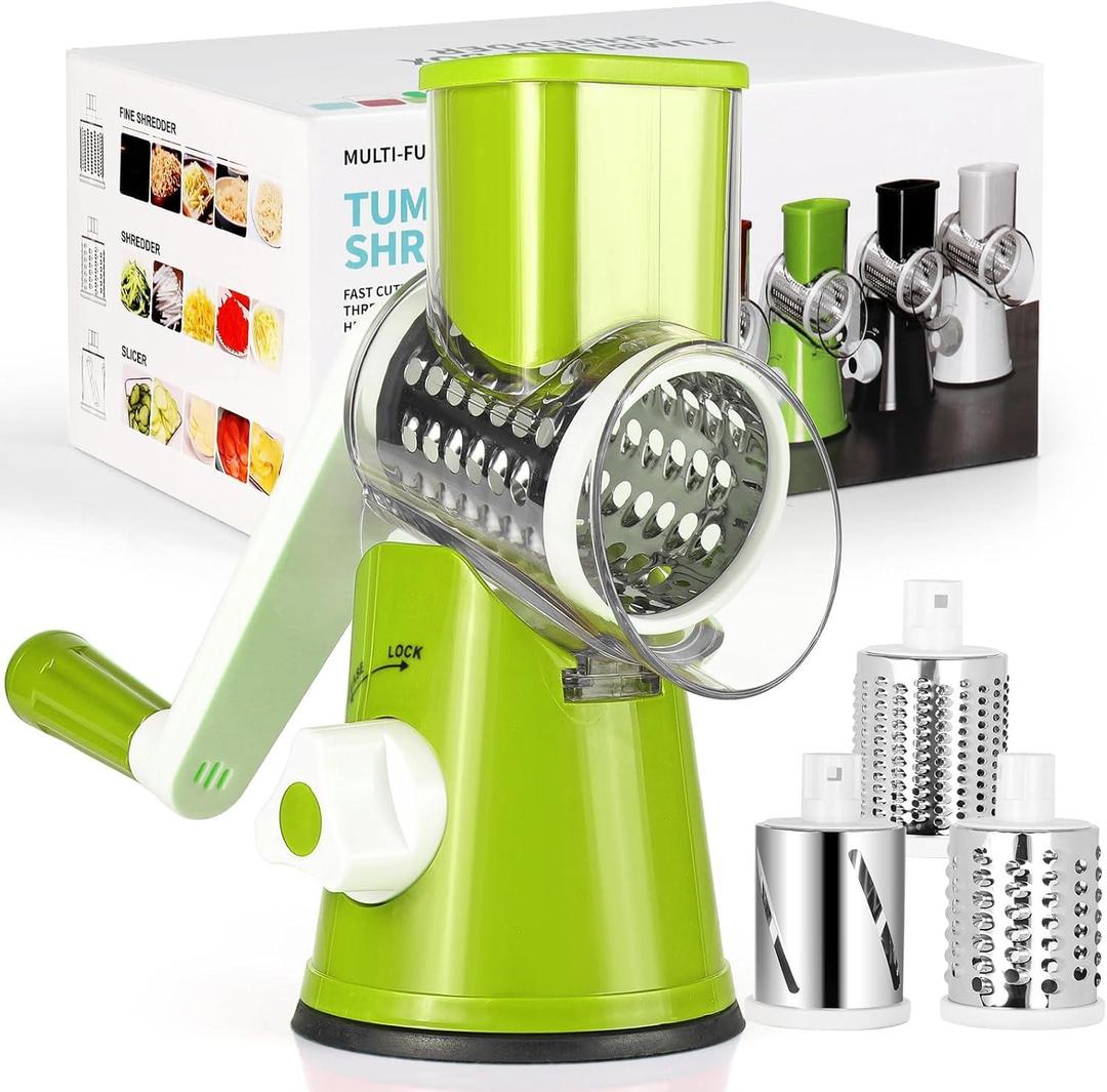 3-in-1 Manual Rotary Vegetable Cutter & Cheese Grater – Kitchen Slicer, Shredder & Grater