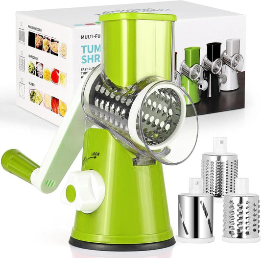 3-in-1 Manual Rotary Vegetable Cutter & Cheese Grater – Kitchen Slicer, Shredder & Grater