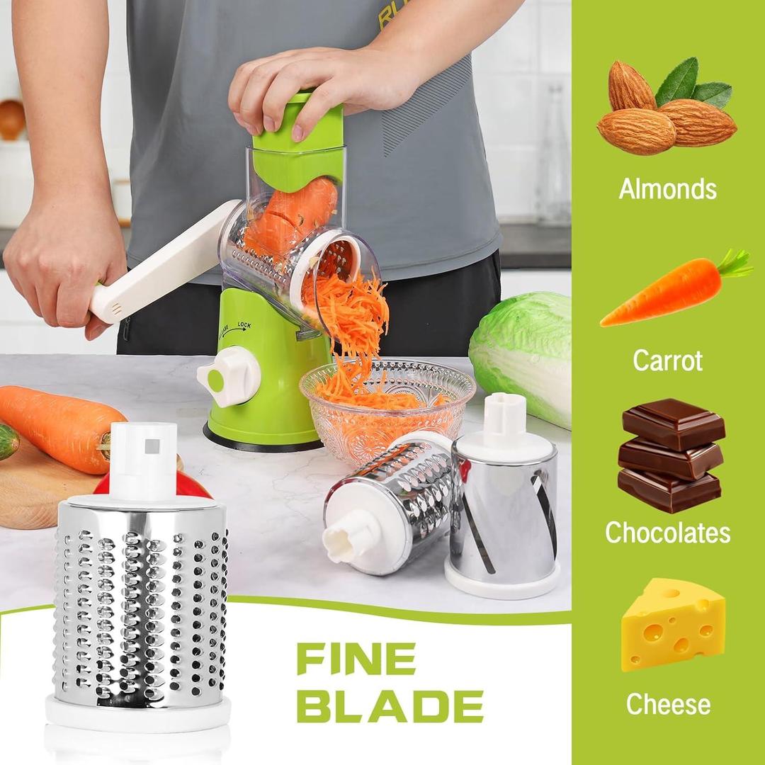 3-in-1 Manual Rotary Vegetable Cutter & Cheese Grater – Kitchen Slicer, Shredder & Grater