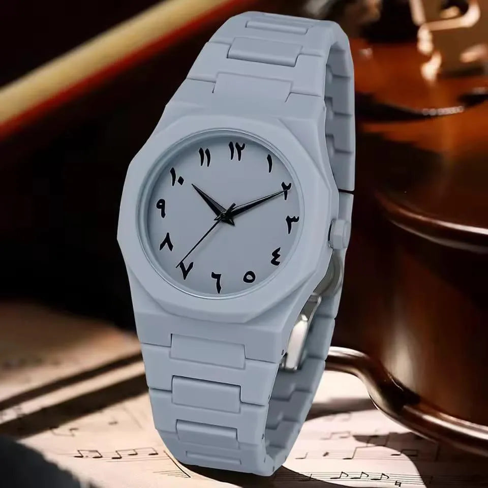 Luxury White Carbon Fiber Arabic Dial Quartz Watch for Men | Premium Minimalist Analog Wrist Watch