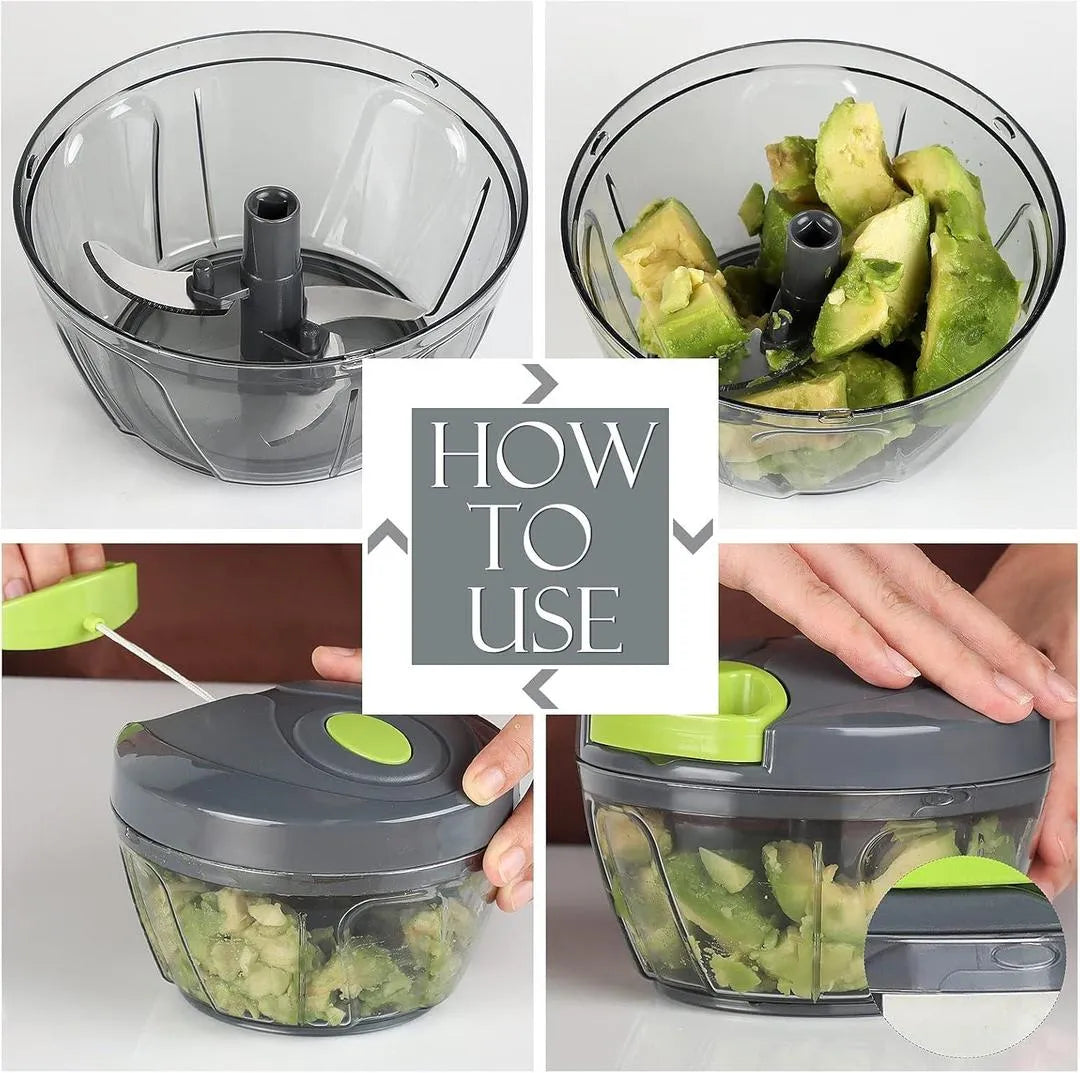 Manual Food Chopper Vegetable Cutter – Quick Pull Cord Onion Chopper, Multi-Purpose Vegetable & Fruit Cutter, Kitchen Food Processor for Onion, Garlic, Vegetables & Fruits