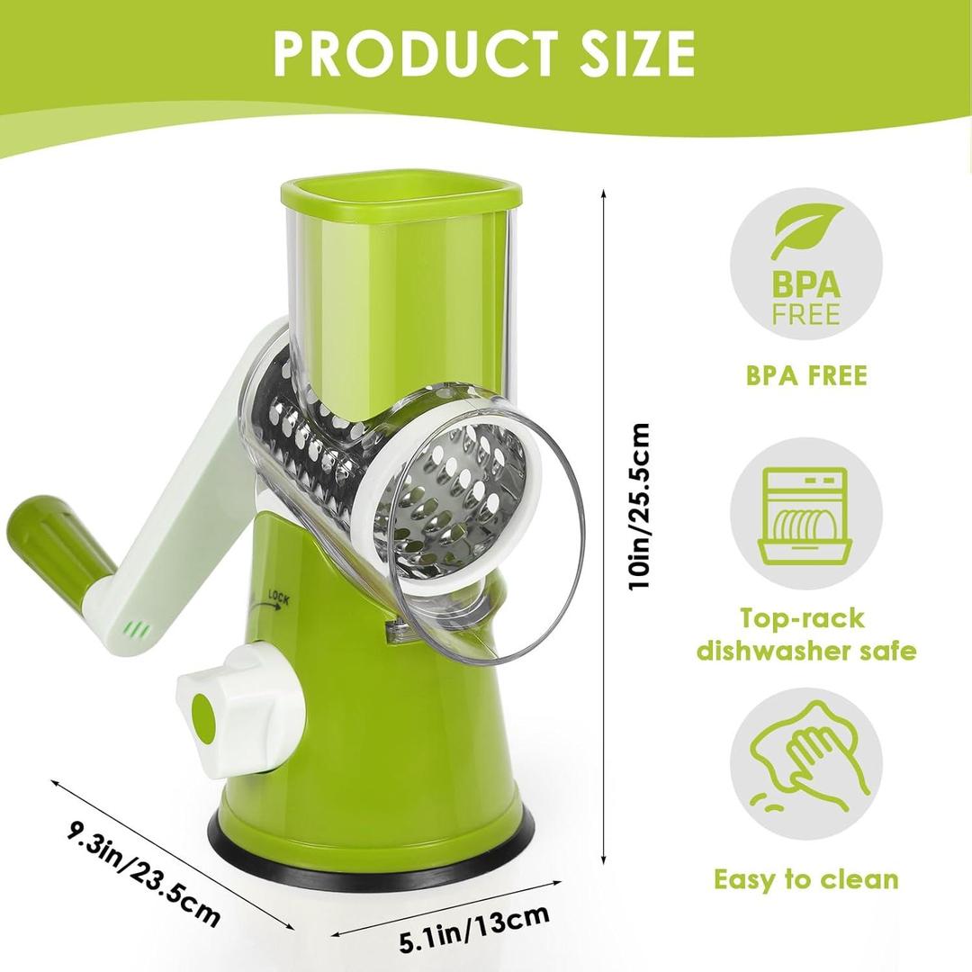 3-in-1 Manual Rotary Vegetable Cutter & Cheese Grater – Kitchen Slicer, Shredder & Grater
