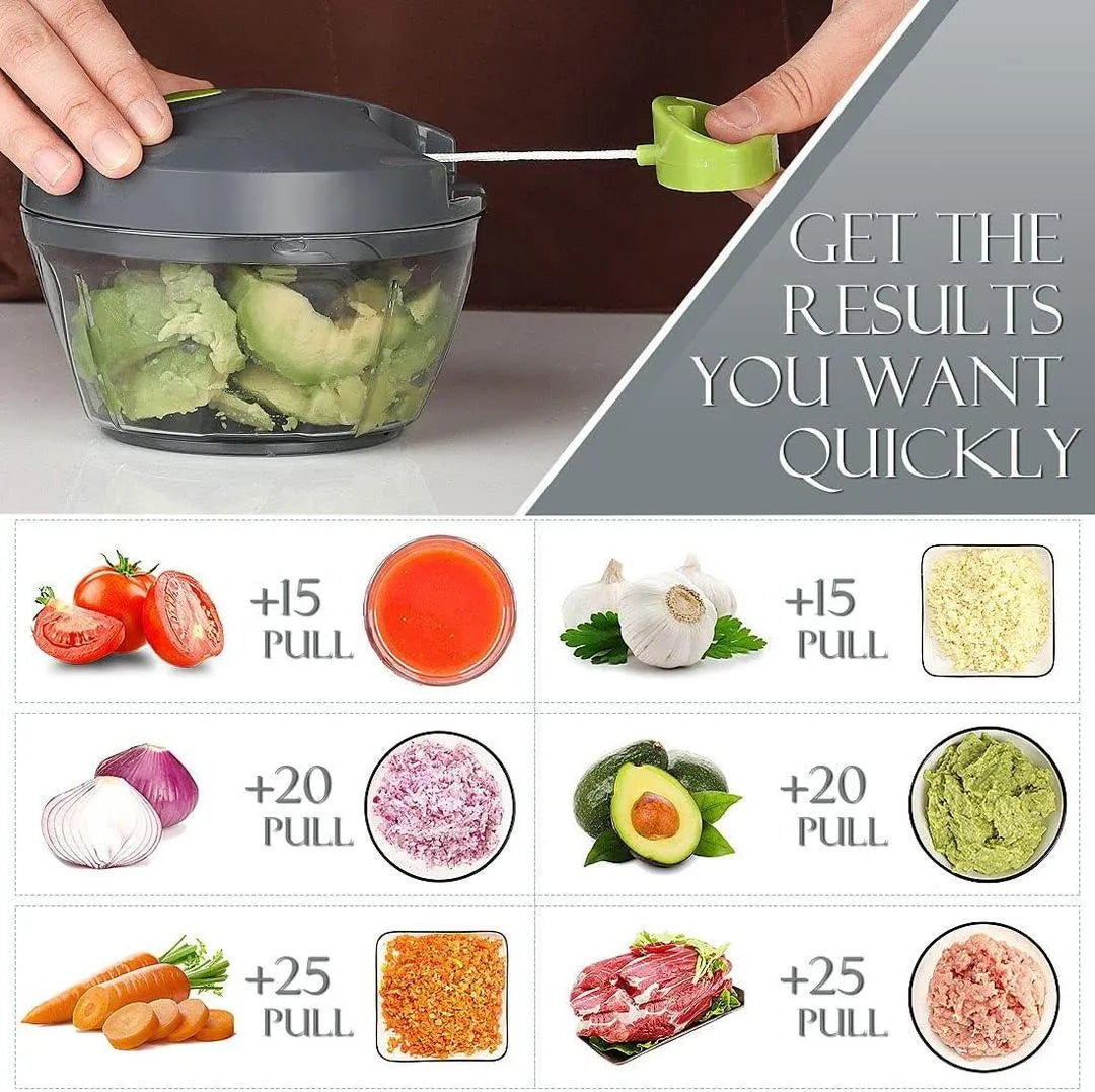 Manual Food Chopper Vegetable Cutter – Quick Pull Cord Onion Chopper, Multi-Purpose Vegetable & Fruit Cutter, Kitchen Food Processor for Onion, Garlic, Vegetables & Fruits
