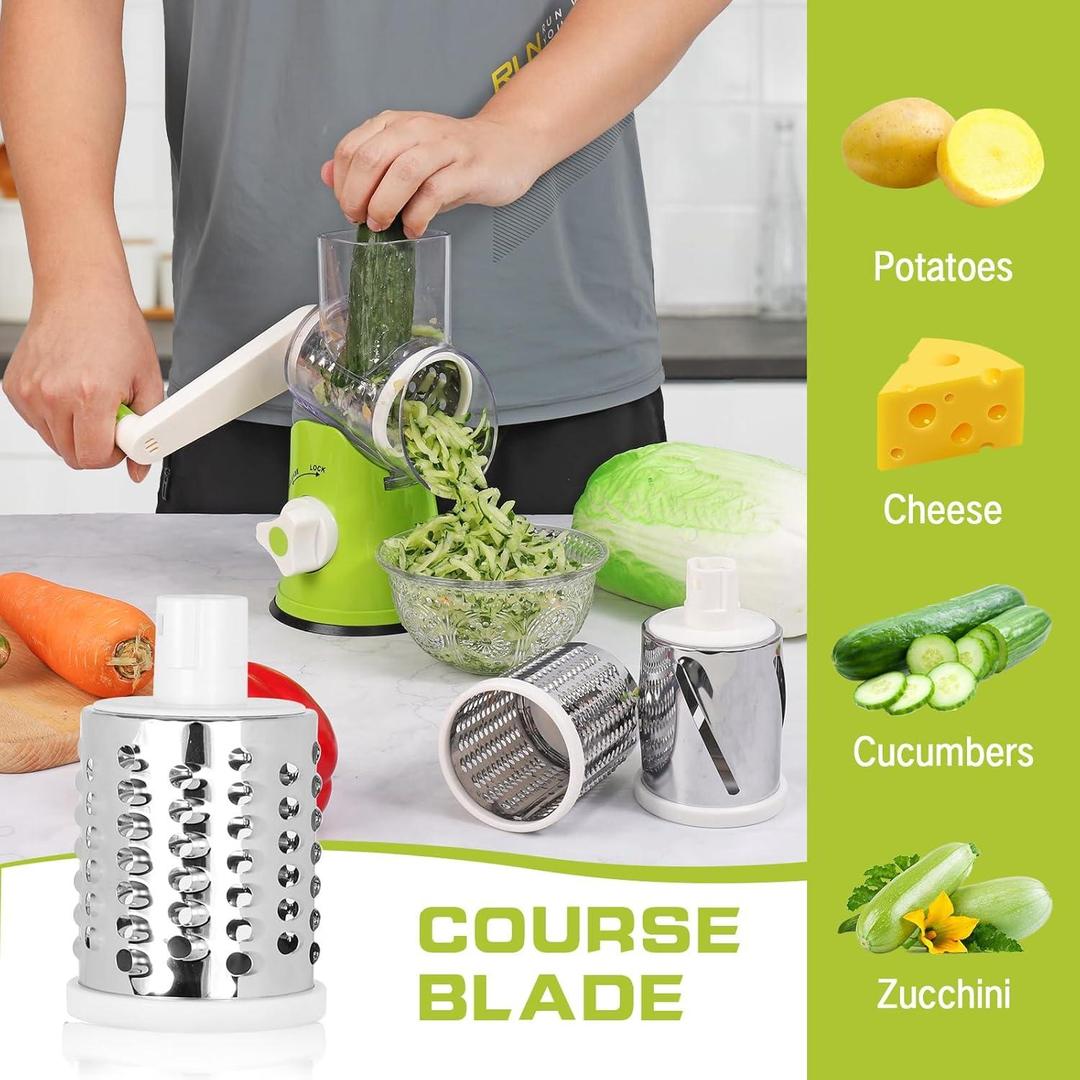 3-in-1 Manual Rotary Vegetable Cutter & Cheese Grater – Kitchen Slicer, Shredder & Grater