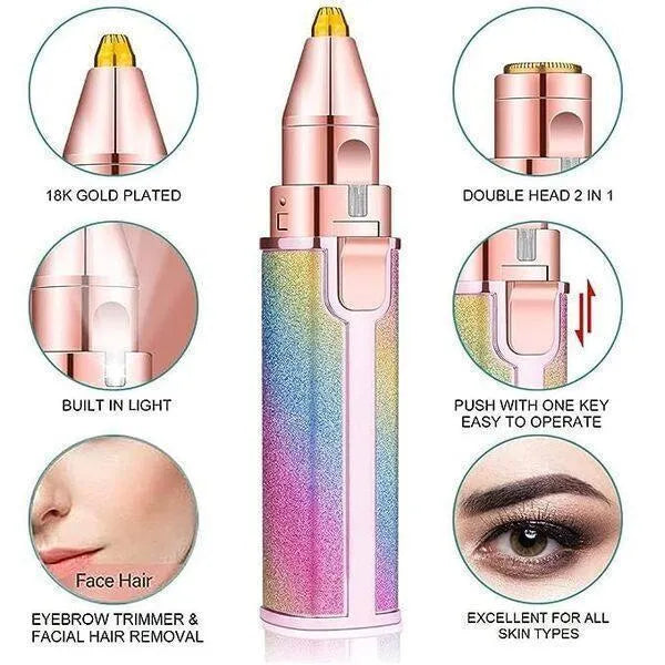 Rechargeable Women's Facial Hair Remover & Eyebrow Trimmer with LED Light | Painless Face Hair Removal Shaver