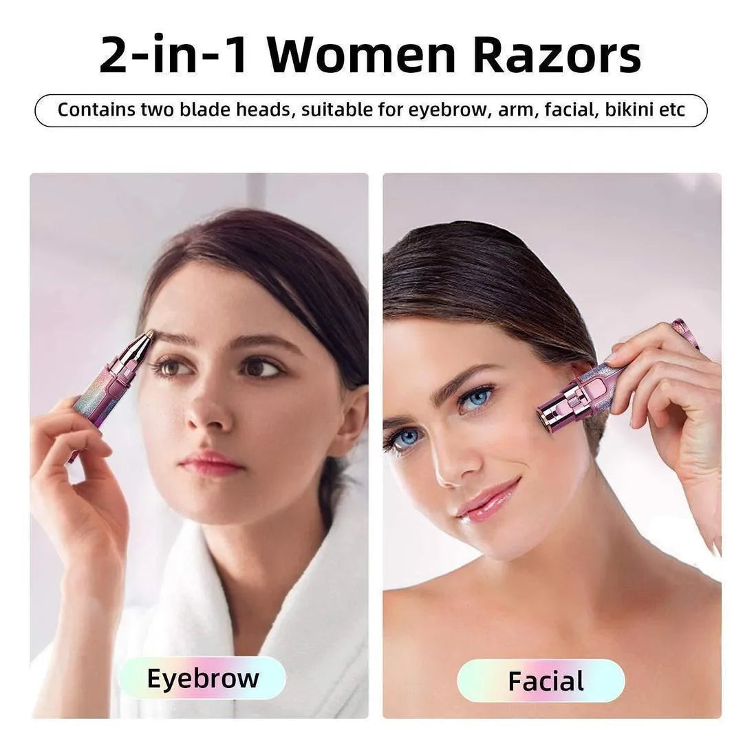 Rechargeable Women's Facial Hair Remover & Eyebrow Trimmer with LED Light | Painless Face Hair Removal Shaver