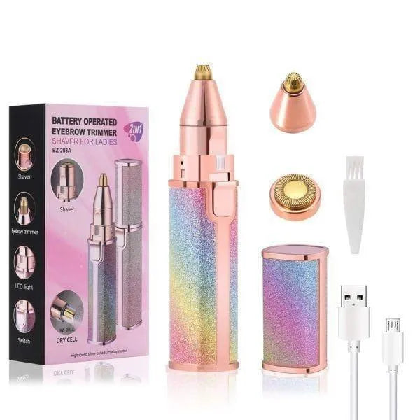 Rechargeable Women's Facial Hair Remover & Eyebrow Trimmer with LED Light | Painless Face Hair Removal Shaver