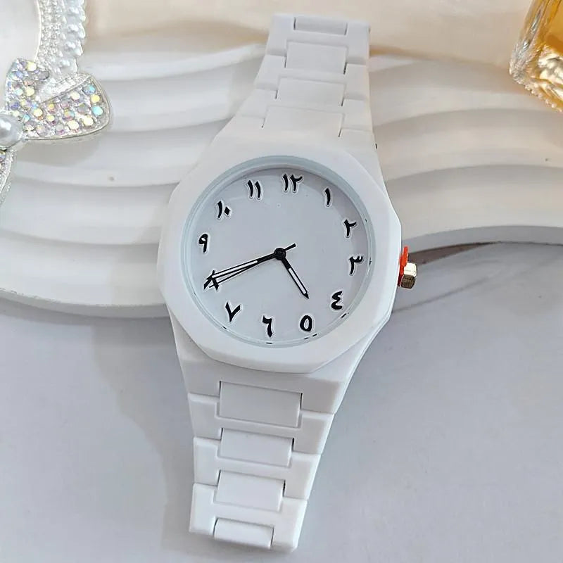 Luxury White Carbon Fiber Arabic Dial Quartz Watch for Men | Premium Minimalist Analog Wrist Watch