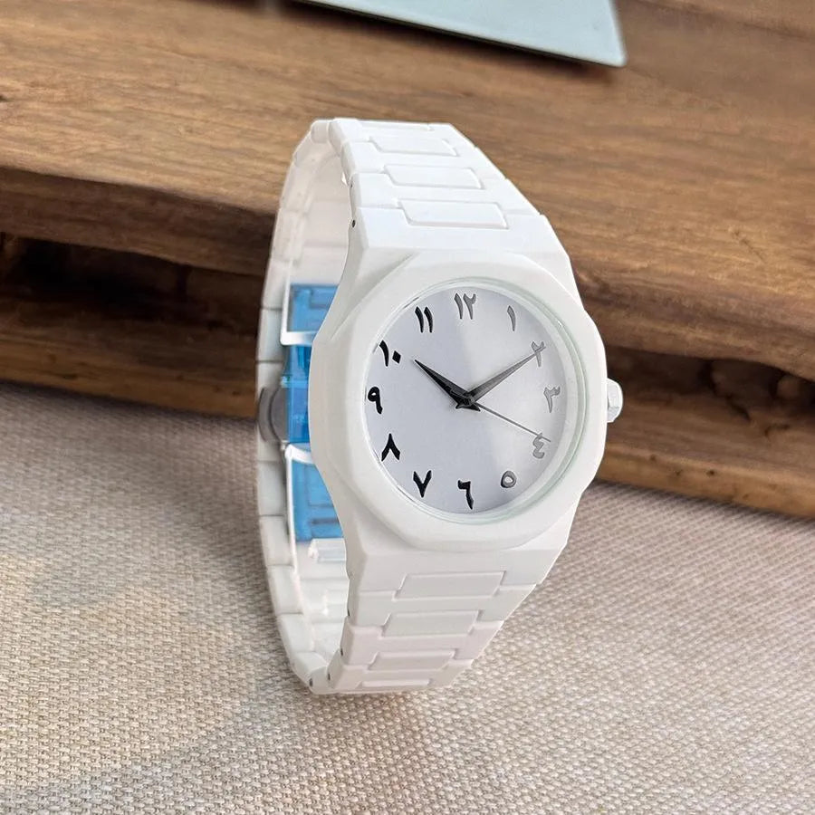 Luxury White Carbon Fiber Arabic Dial Quartz Watch for Men | Premium Minimalist Analog Wrist Watch