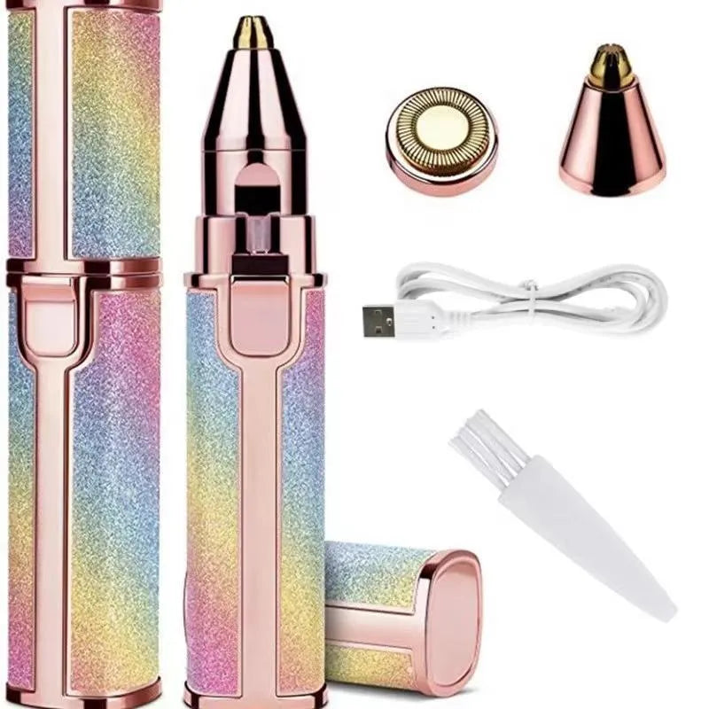 Rechargeable Women's Facial Hair Remover & Eyebrow Trimmer with LED Light | Painless Face Hair Removal Shaver