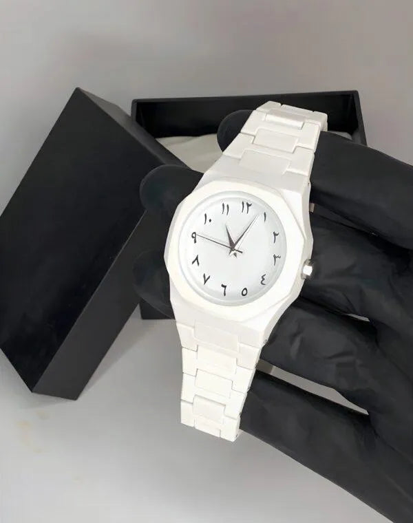 Luxury White Carbon Fiber Arabic Dial Quartz Watch for Men | Premium Minimalist Analog Wrist Watch