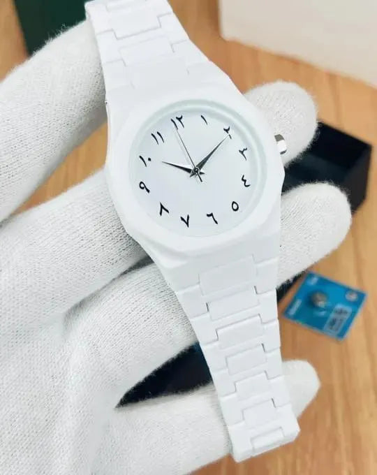 Luxury White Carbon Fiber Arabic Dial Quartz Watch for Men | Premium Minimalist Analog Wrist Watch
