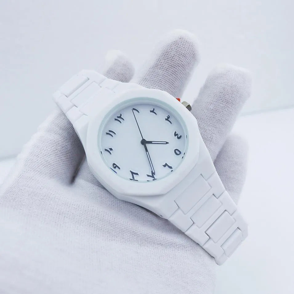 Luxury White Carbon Fiber Arabic Dial Quartz Watch for Men | Premium Minimalist Analog Wrist Watch