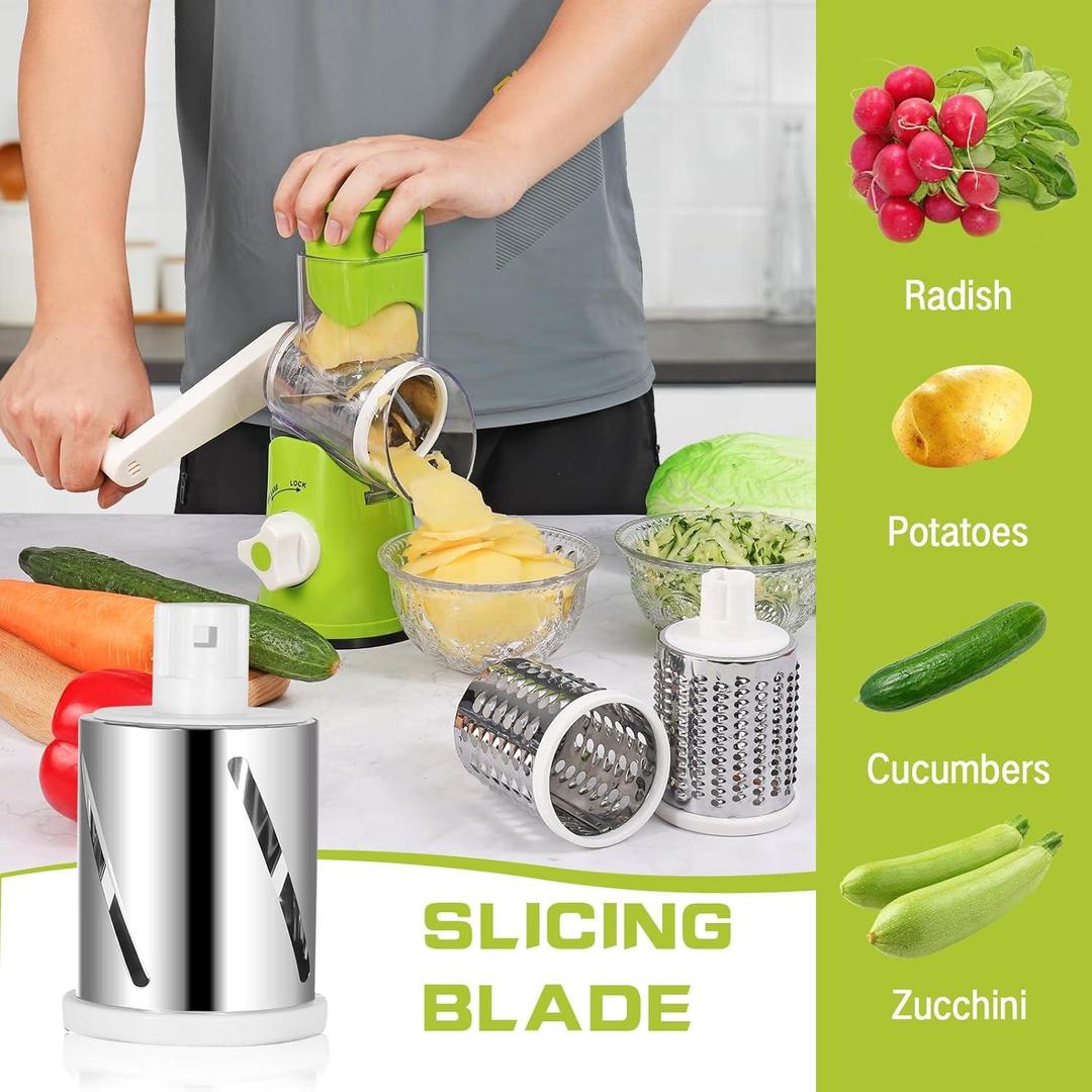 3-in-1 Manual Rotary Vegetable Cutter & Cheese Grater – Kitchen Slicer, Shredder & Grater
